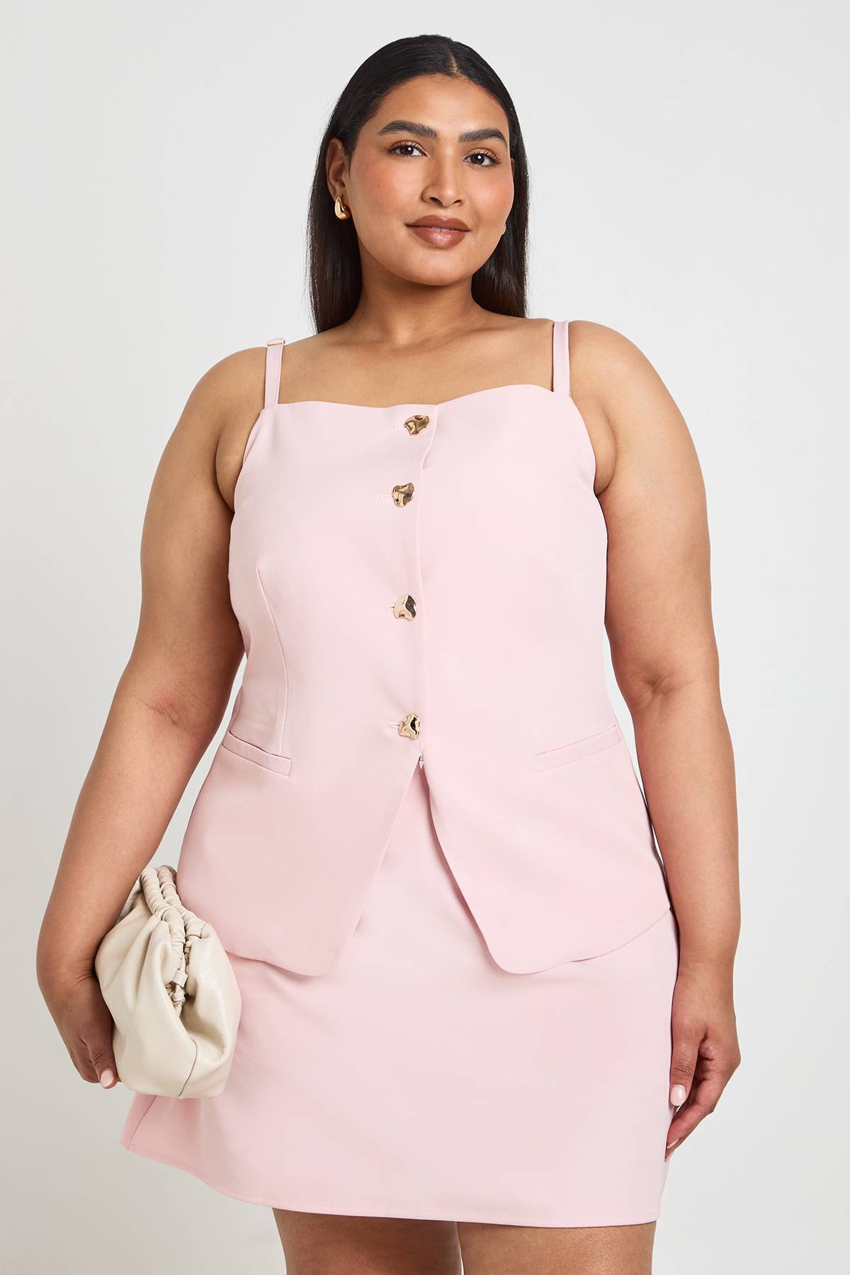 boohoo Gilet Long Grande Taille À Boutons Dorés