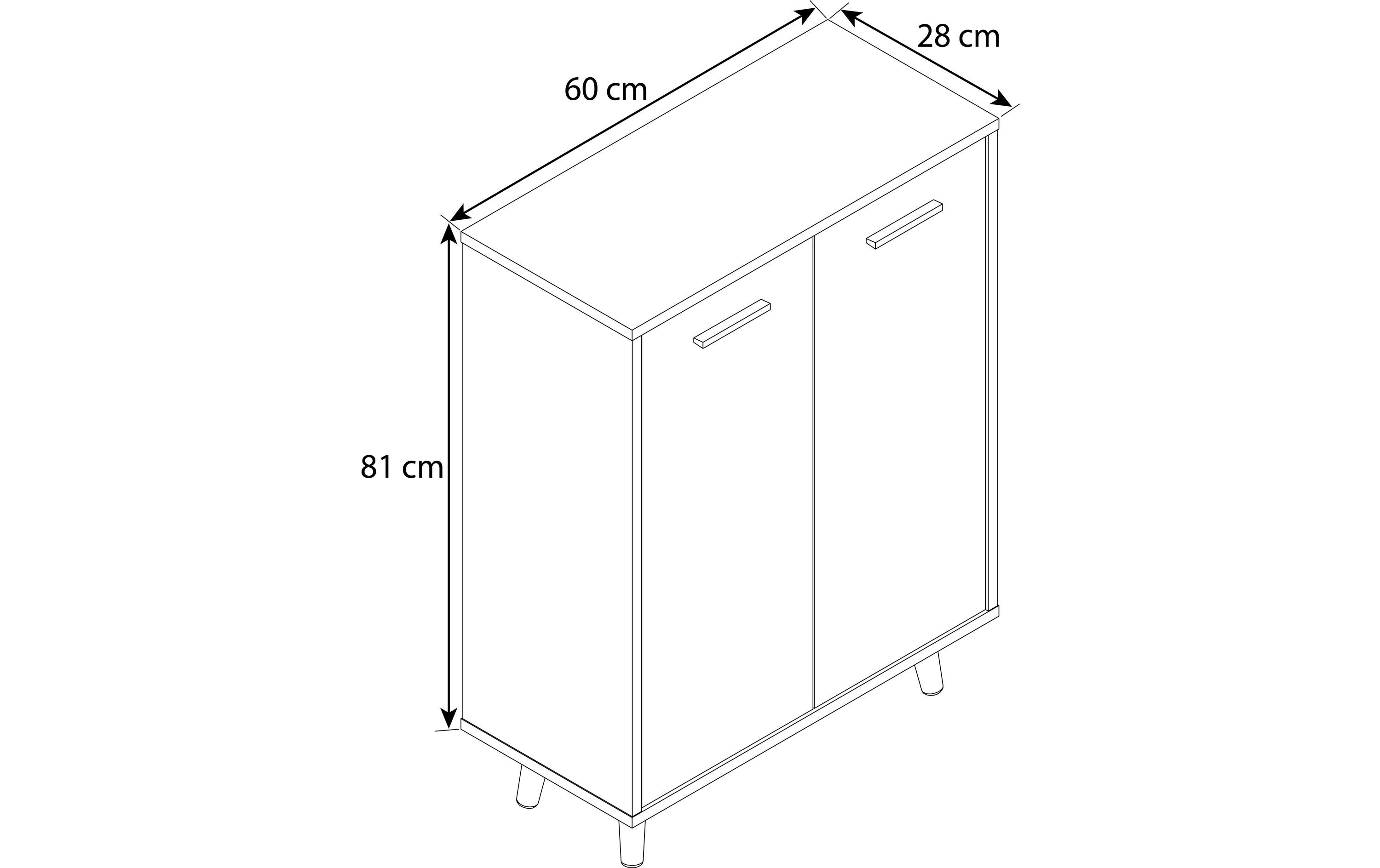 Kommode Landos 60 x 81.4 cm, Weiss/Honig-EicheAufbewahrungsschrank