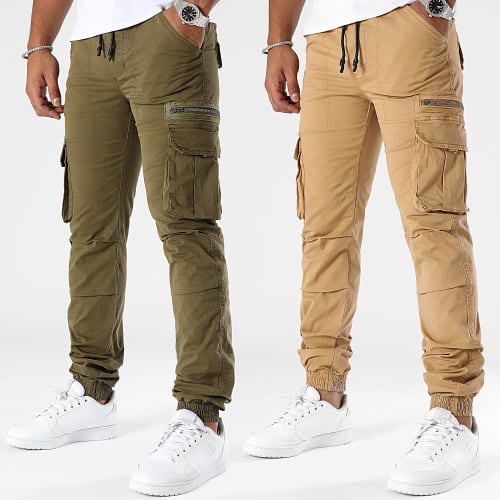 Lot De 2 Pantalons Cargo 0389 0391 Vert Kaki Beige