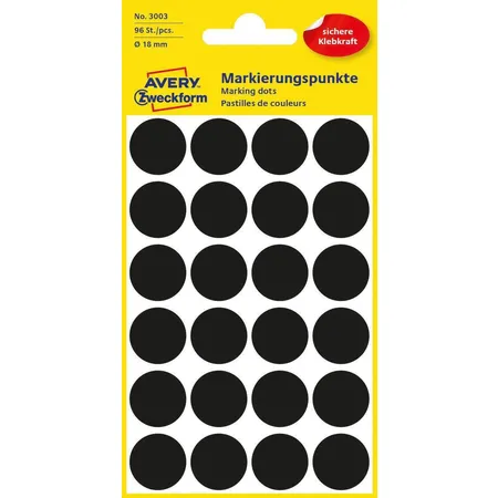 Avery Zweckform 3003 Markierungspunkte Ø 18 mm, 4 Bogen/96 Etiketten, schwarz