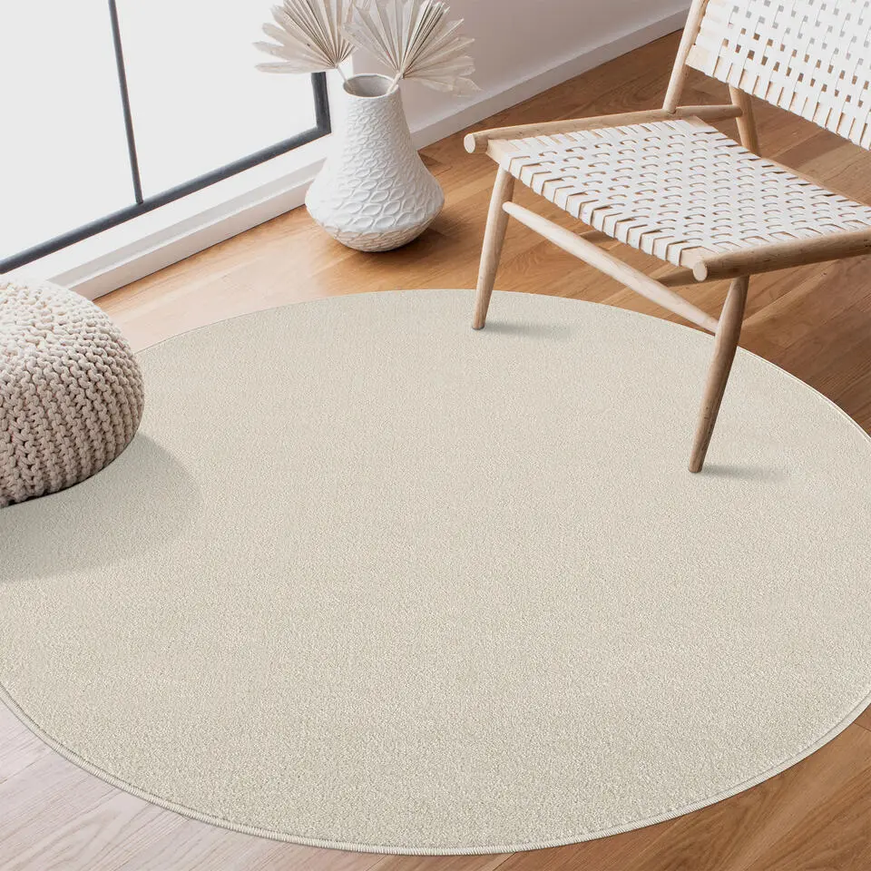 Uni Rond Effen Laagpolig Vloerkleed Modern Creme - 200 CM ROND