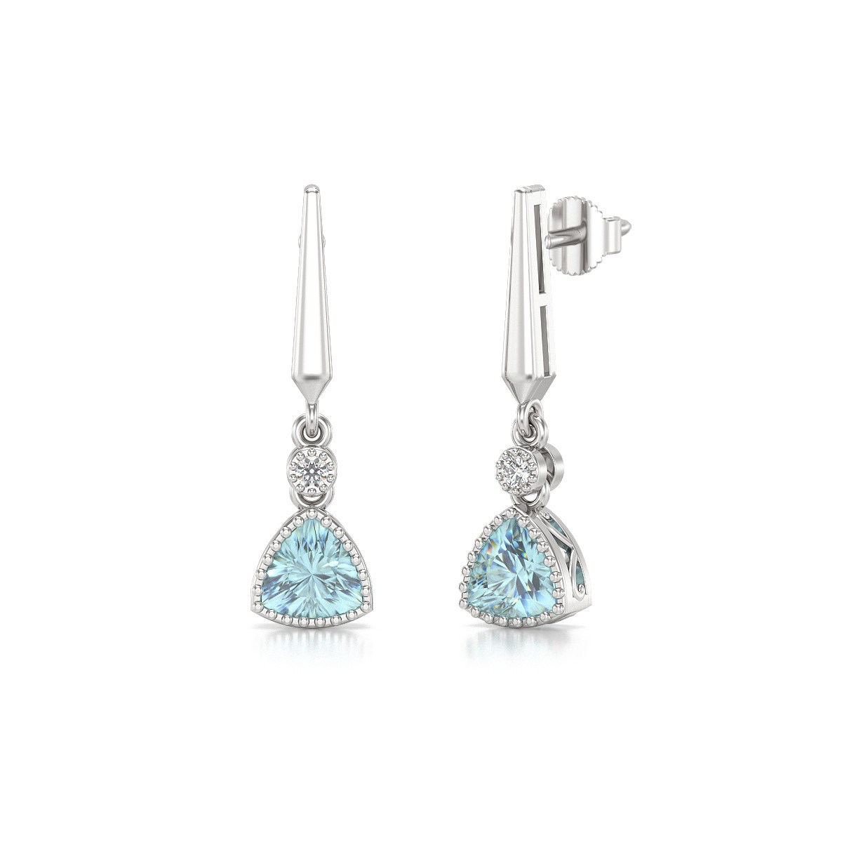 Boucles d'oreilles ADEN Aigue-Marine et Diamants sur Argent 925 2.398grs