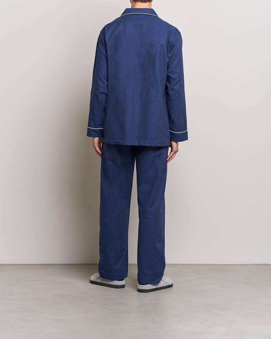 Derek Rose Brushed Cotton Flanell Pyjama Set Navy