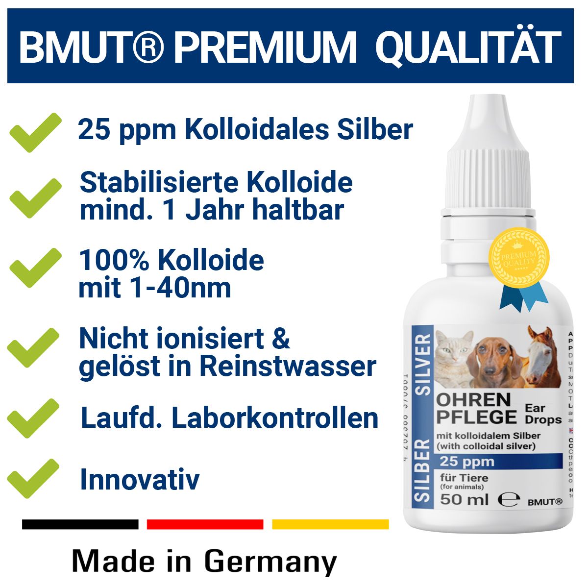BMUT Ohrentropfen für Hunde & Katzen mit kolloidalem Silber