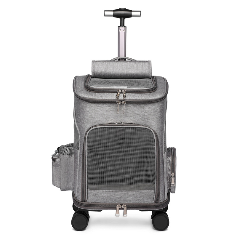 (32x49x26cm) Haustier Reise Trolley Transport Rucksack mit Rollen für Hunde / Katzen - Grau