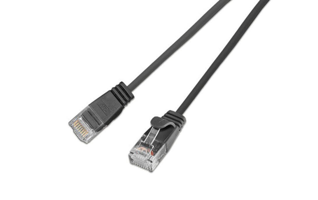 Slimpatchkabel RJ-45 - RJ-45, Cat 6, UTP, 2 m, SchwarzLightpatchkabel rund, ungeschirmtes Twisted-Pair-Kabel (U/UTP) mit Klinkenschutz
