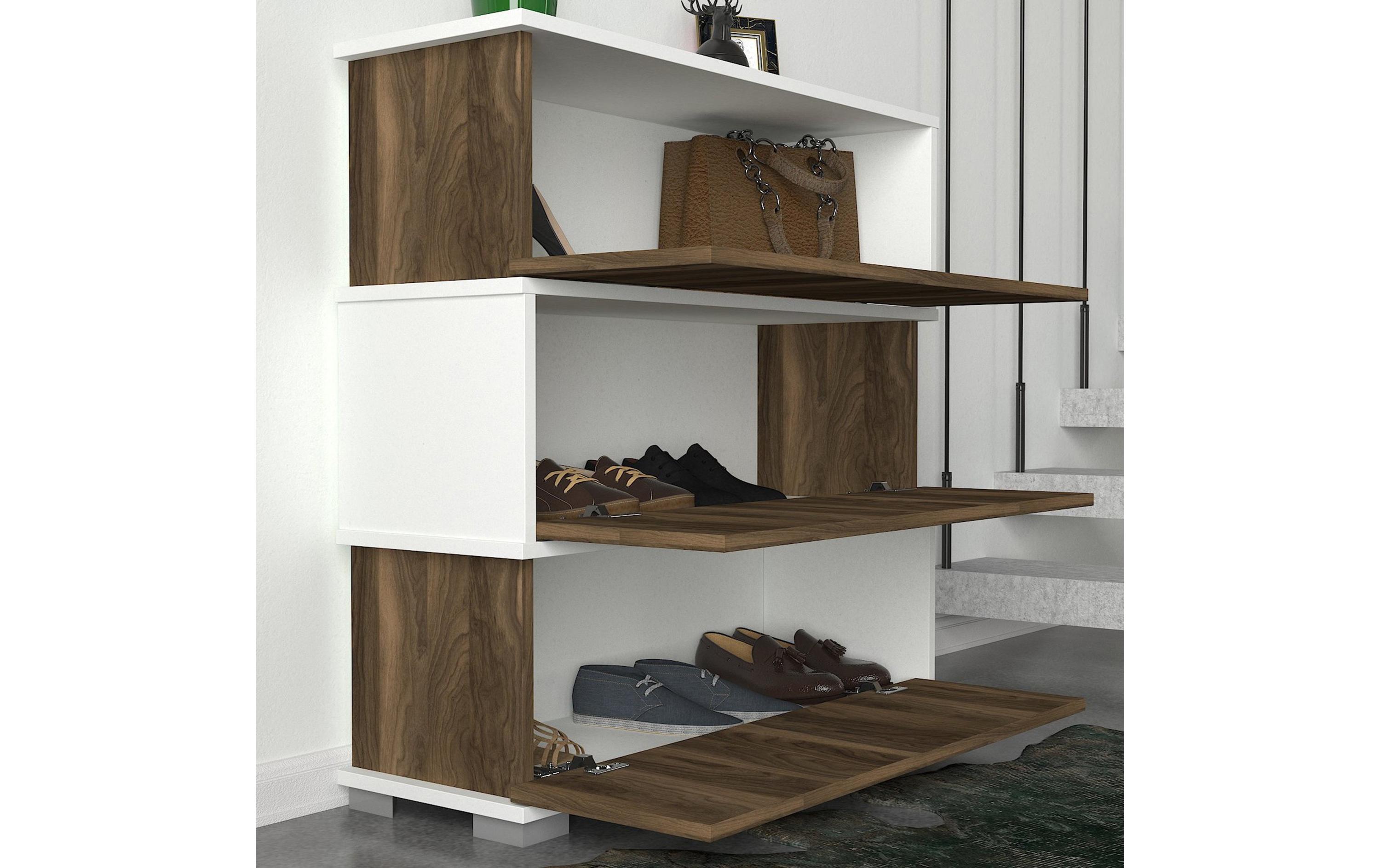 Schuhschrank Napolyon 90 x 93 x 30 cm, Walnuss/Weiss<br>Schuhorganizer