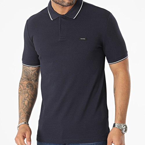 Polo A Manches Courtes Stretch Pique Tipping 0596 Bleu Marine