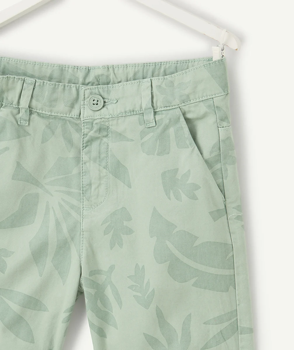 bermuda chino garçon vert d'eau imprimé tropical