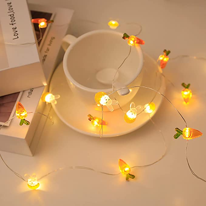 (2m) 20 LED's Oster Deko Lichterkette Karotten / Hase / Eier Beleuchtung (Batteriebetrieben) - Warmweiss