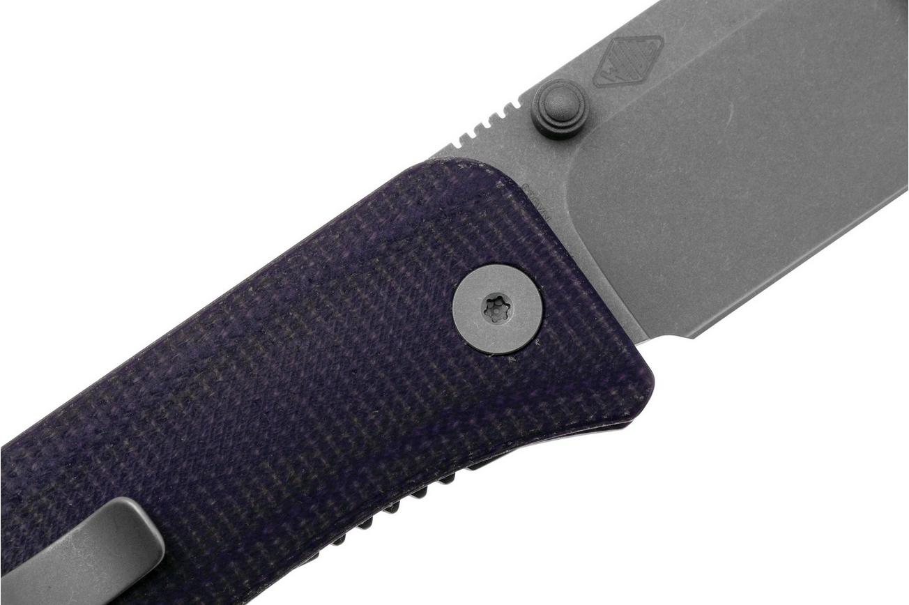 WE Knife Banter Wharncliffe WE19068J-2 Grey Stonewashed CPM S35VN, Purple Canvas Micarta, zakmes, Ben Petersen design