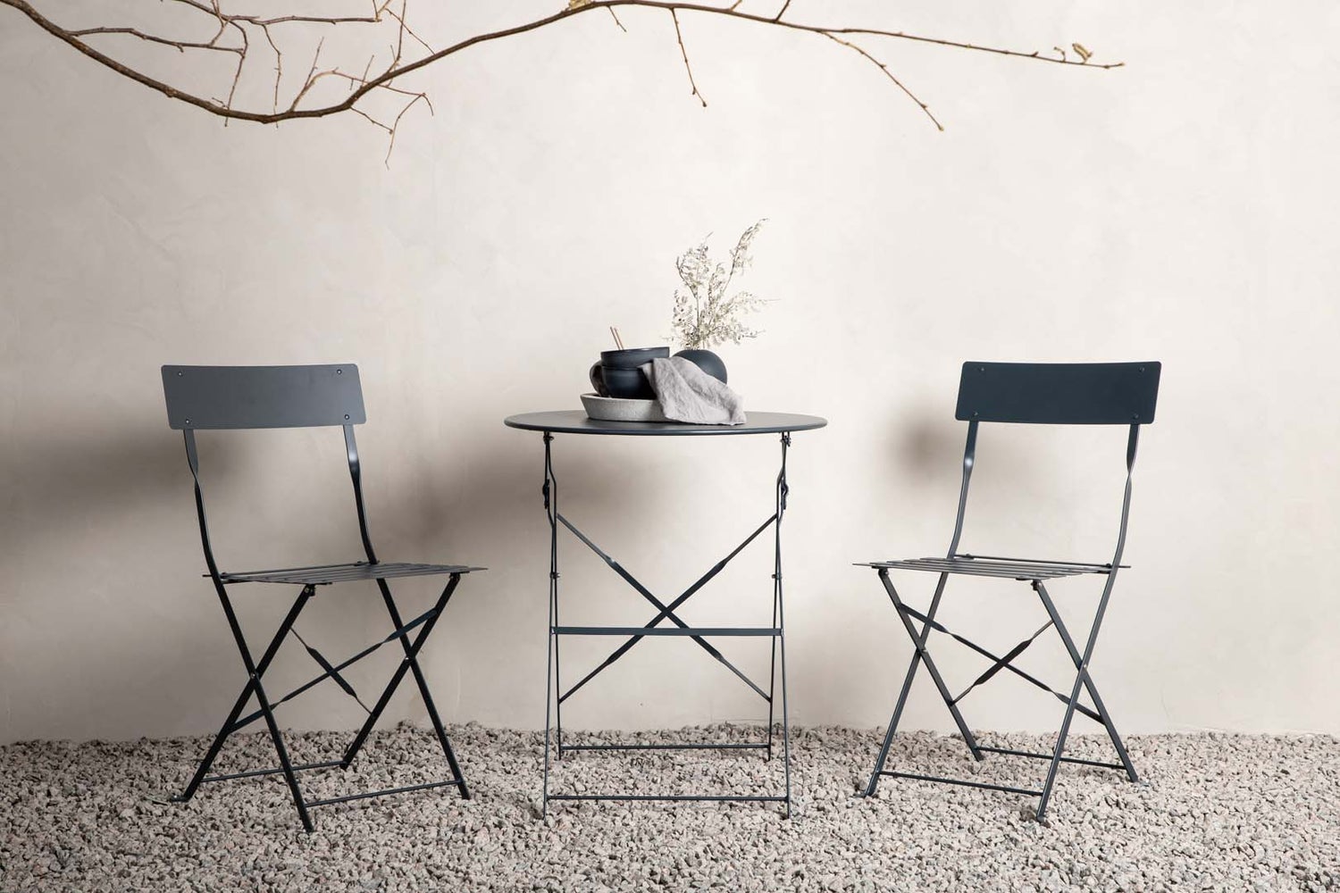 Marseille tuinset: tafel, 2 stoelen, donkergrijs. 60 x 60 x 71 cm