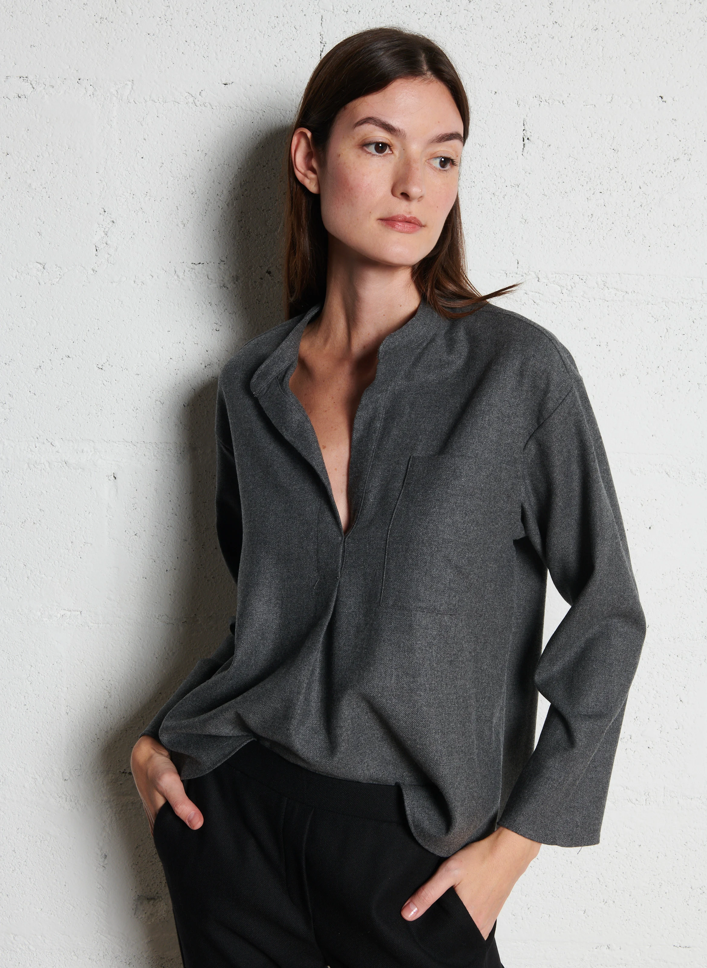 TISSA - Top col tunisien droit en maille | Gris