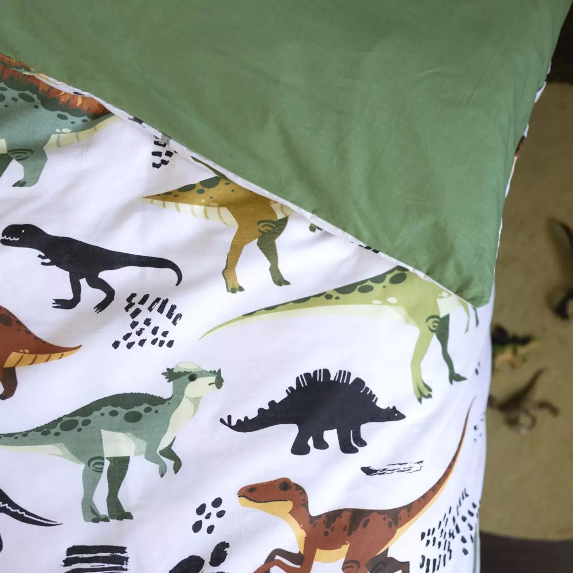 Housse de couette et deux taies enfant coton (240 x 220 cm) Cretace Verte