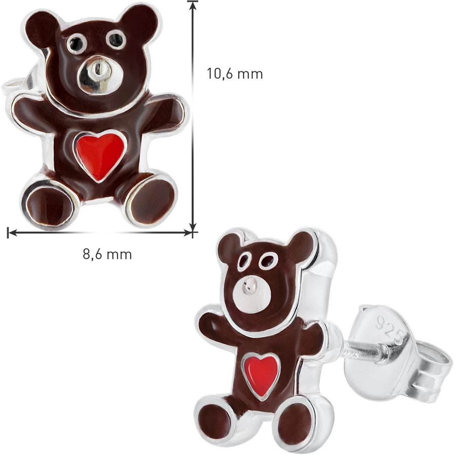 trendor Kinder-Ohrringe Silber 925 Teddybär Ohrstecker silver