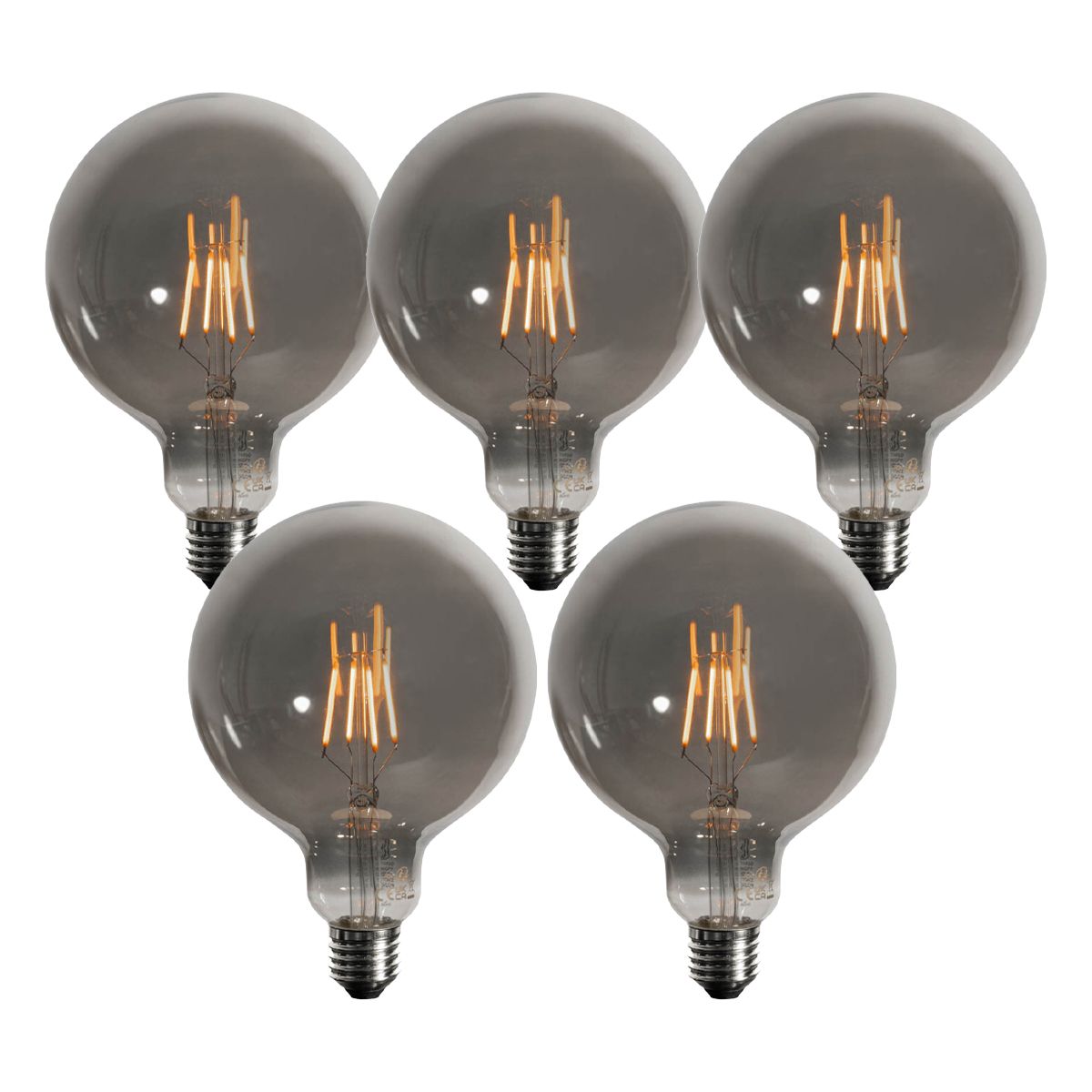 Set van 5 E27 3-staps dimbare LED lampen smoke G125 4W 150 lm 1900K