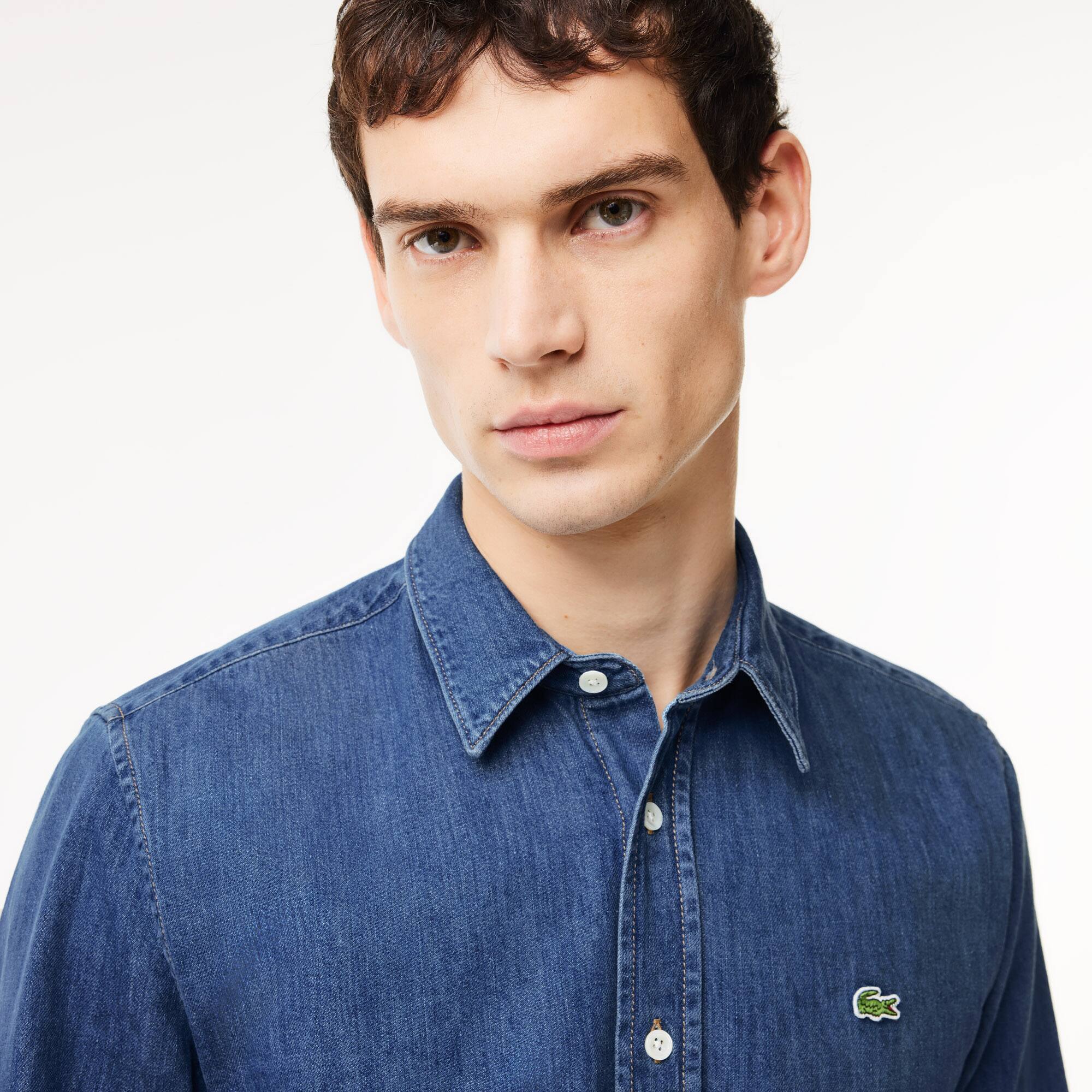 Chemise homme Lacoste regular fit en denim de coton biologique Manches Longues - Bleu - Lacoste - Homme