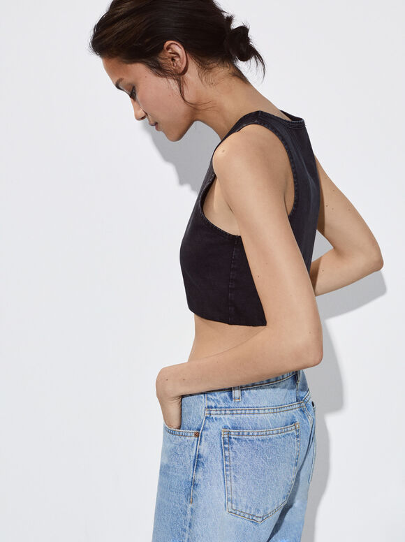 Top cropped de algodão - Preto