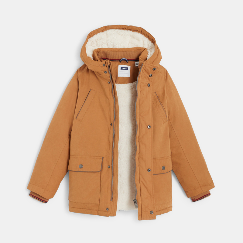Parka doublée en moumoute sherpa marron garçon