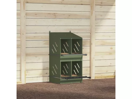 Nichoir à poules avec 4 compartiments vert olive métal