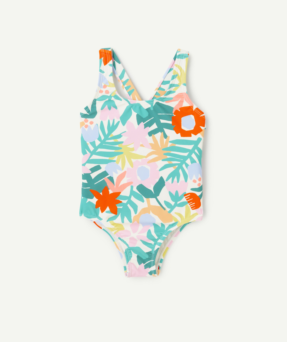 MAILLOT DE BAIN 1 PIÈCE BÉBÉ FILLE EN FIBRES RECYCLÉES IMPRIMÉ TROPICAL