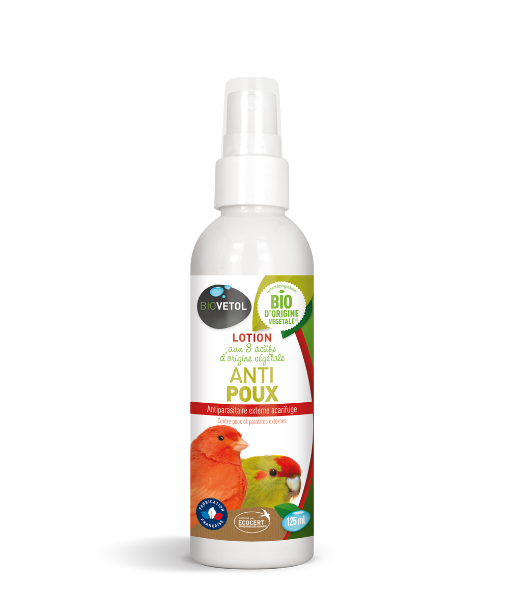 Lotion anti-poux bio - insectifuge certifié ecocert -soin pour oiseaux - 125ml