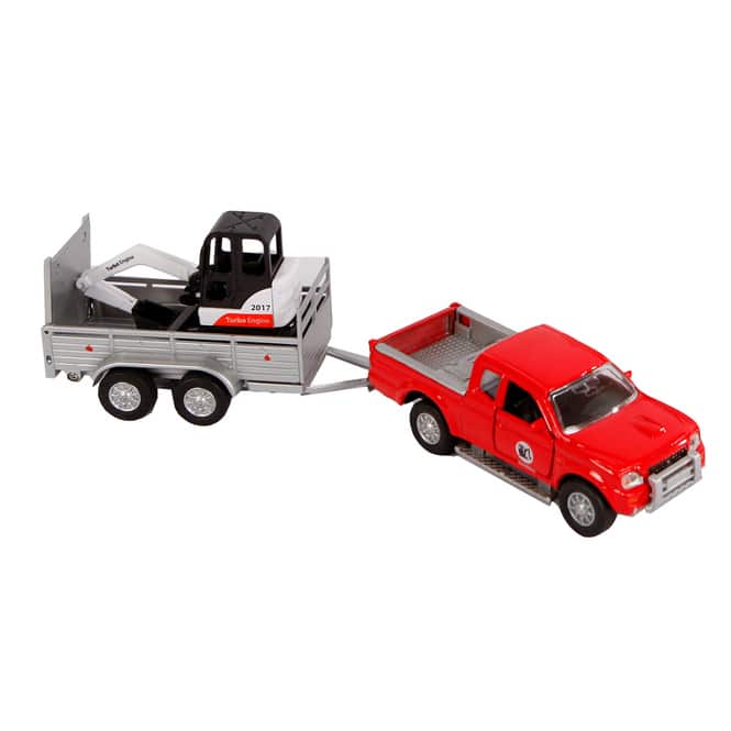 Pick Up mit Anhänger und Bagger