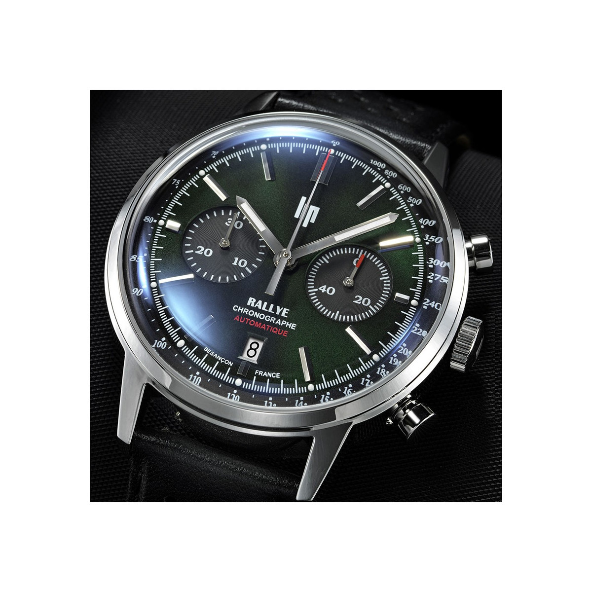 Montre Lip Rallye homme automatique acier bracelet cuir noir