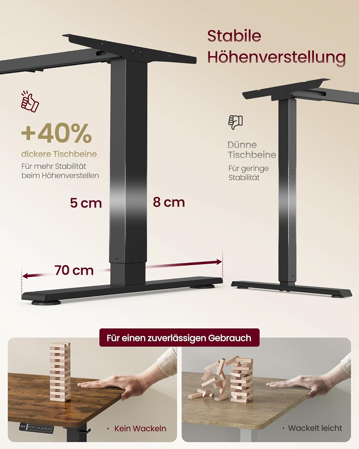 VASAGLE Höhenverstellbarer Schreibtisch, 140 x 80 cm, USB-C-Anschluss, Ablage für Steckdosenleiste, Stehtisch, Erinnerung bei langem Sitzen, 3 Speichertasten, für Büro, vintagebraun LSD144KD02