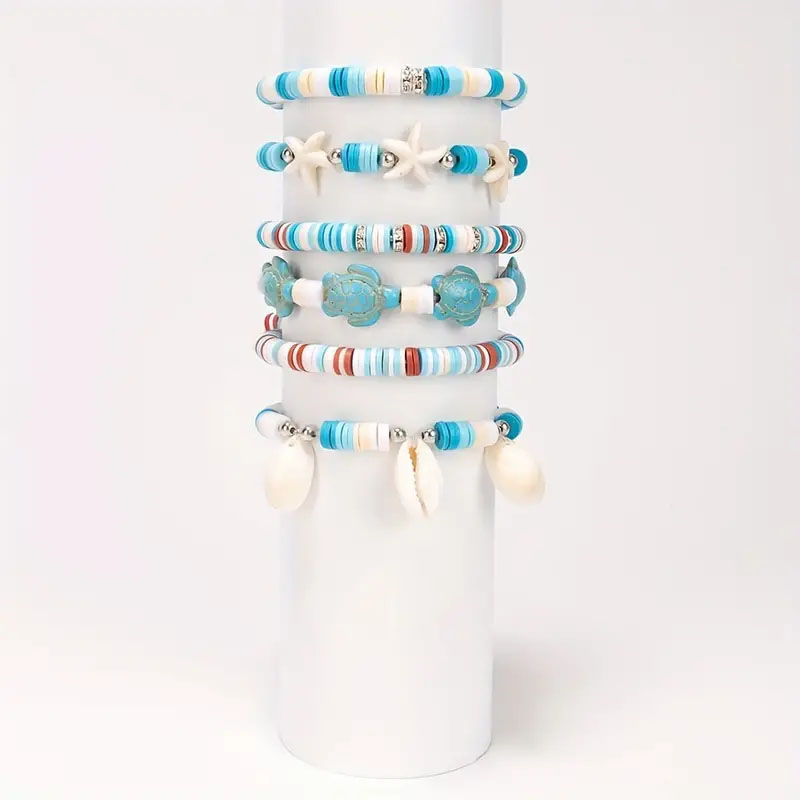 (2680-tlg. Set) Flache Gummi Perlen DIY Bastel Schmuck Muschel Zwischenperle für Armband / Kette - Blau / Weiss
