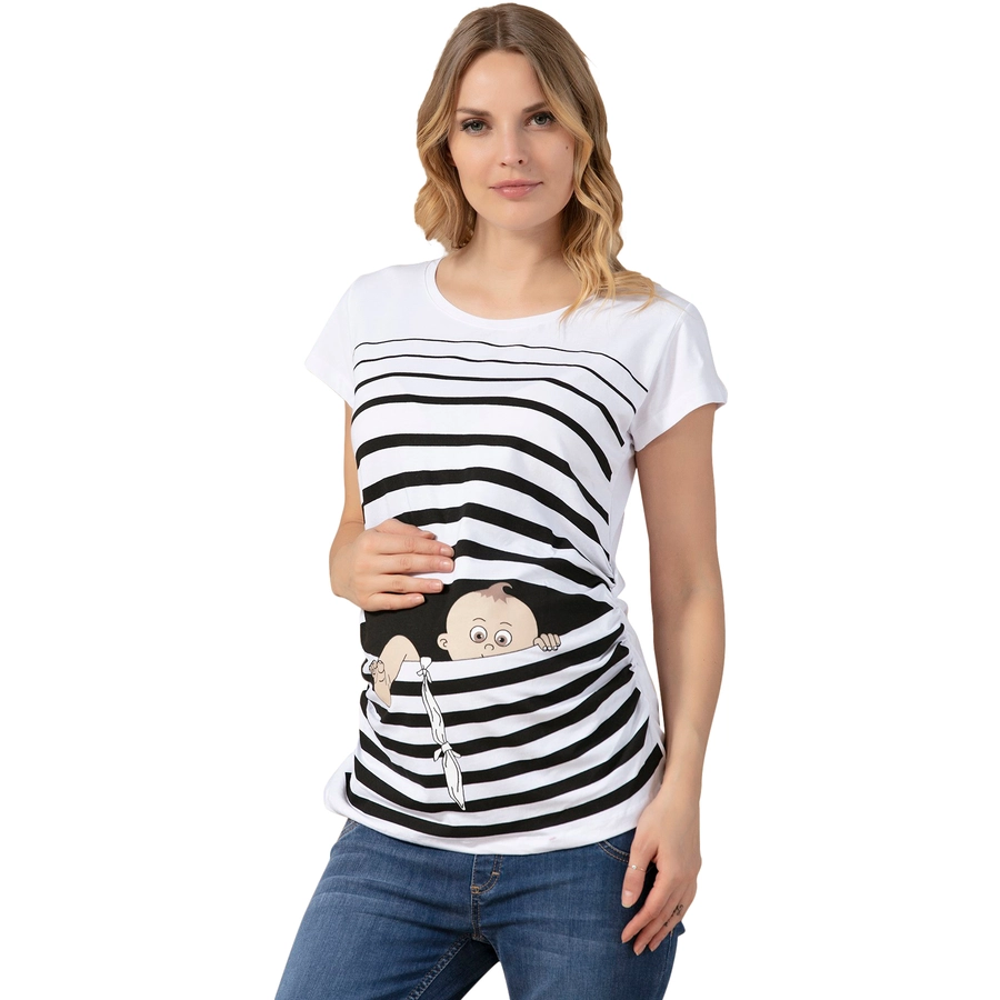 M.M.C. Umstandsshirt Baby Flucht mit Motiv Weiß