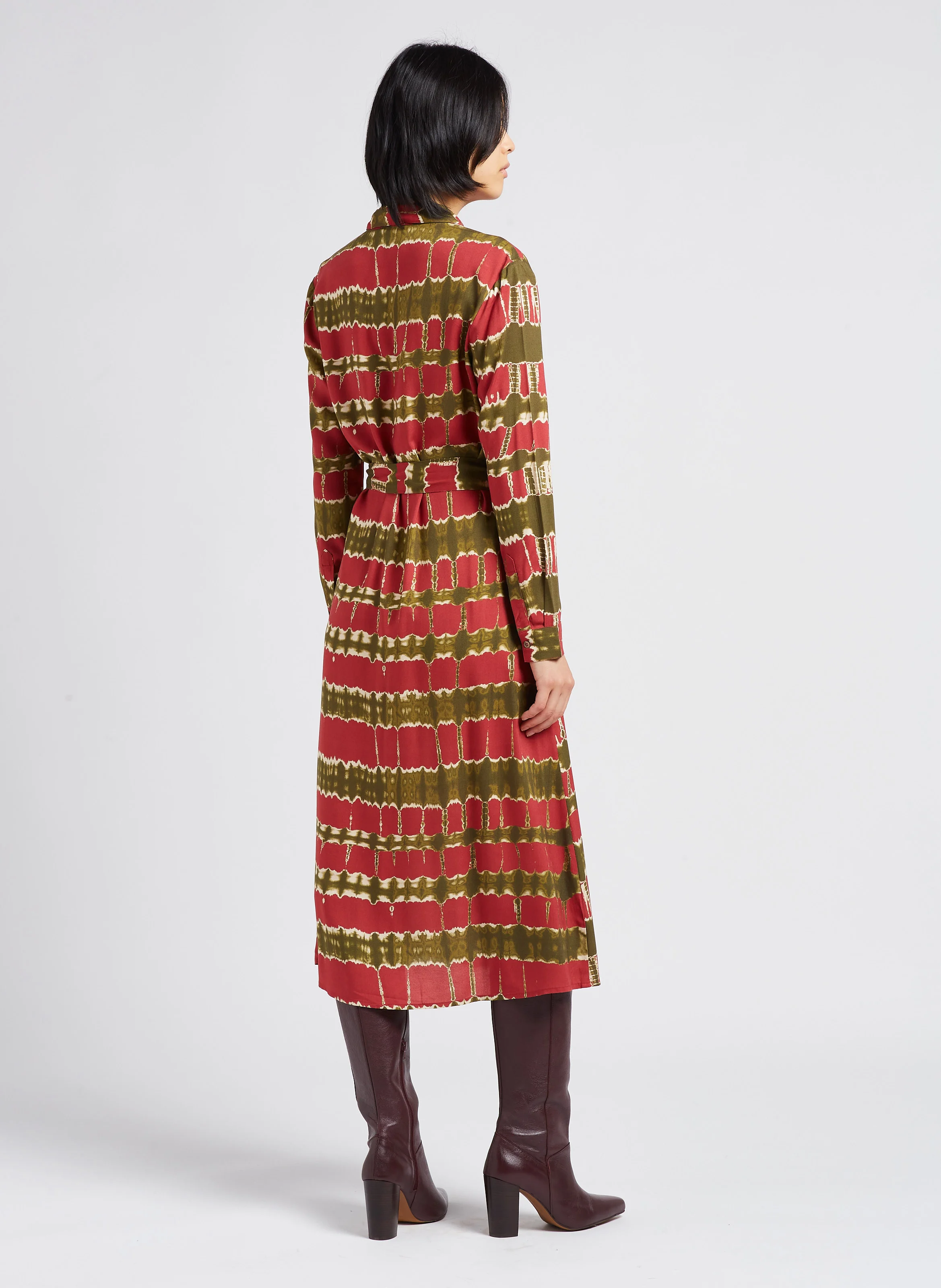 GAIA - Robe midi col classique imprimé tiedye | Rose