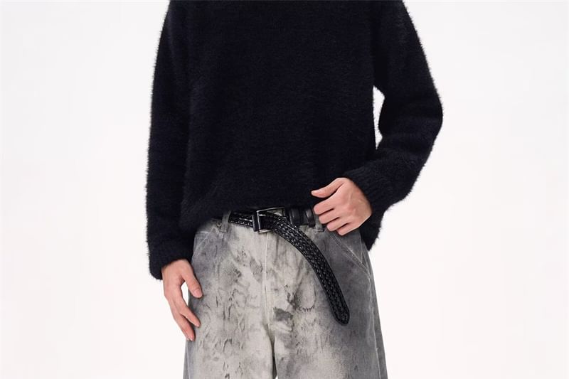 AXEN - Mid Rise Print Washed Wide Leg Jeans