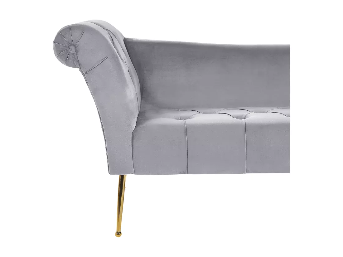 Chaise longue en velours gris NANTILLY