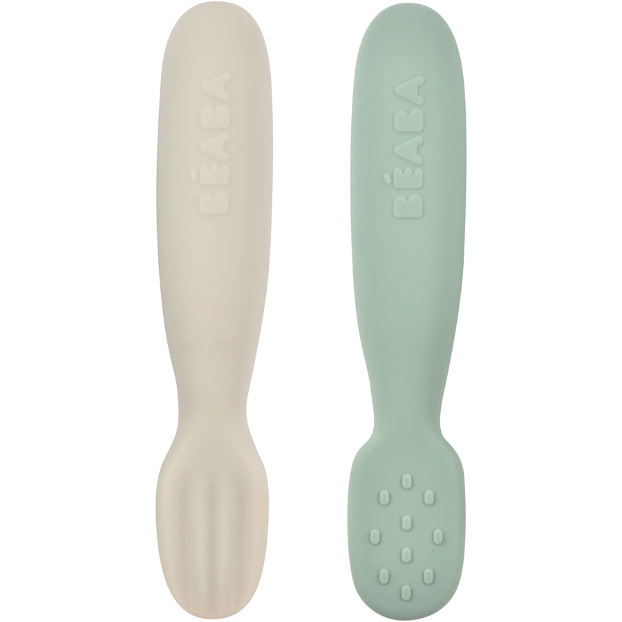 BEABA® Lernlöffel 2er Set aus Silikon salbeigrünvelvet grau