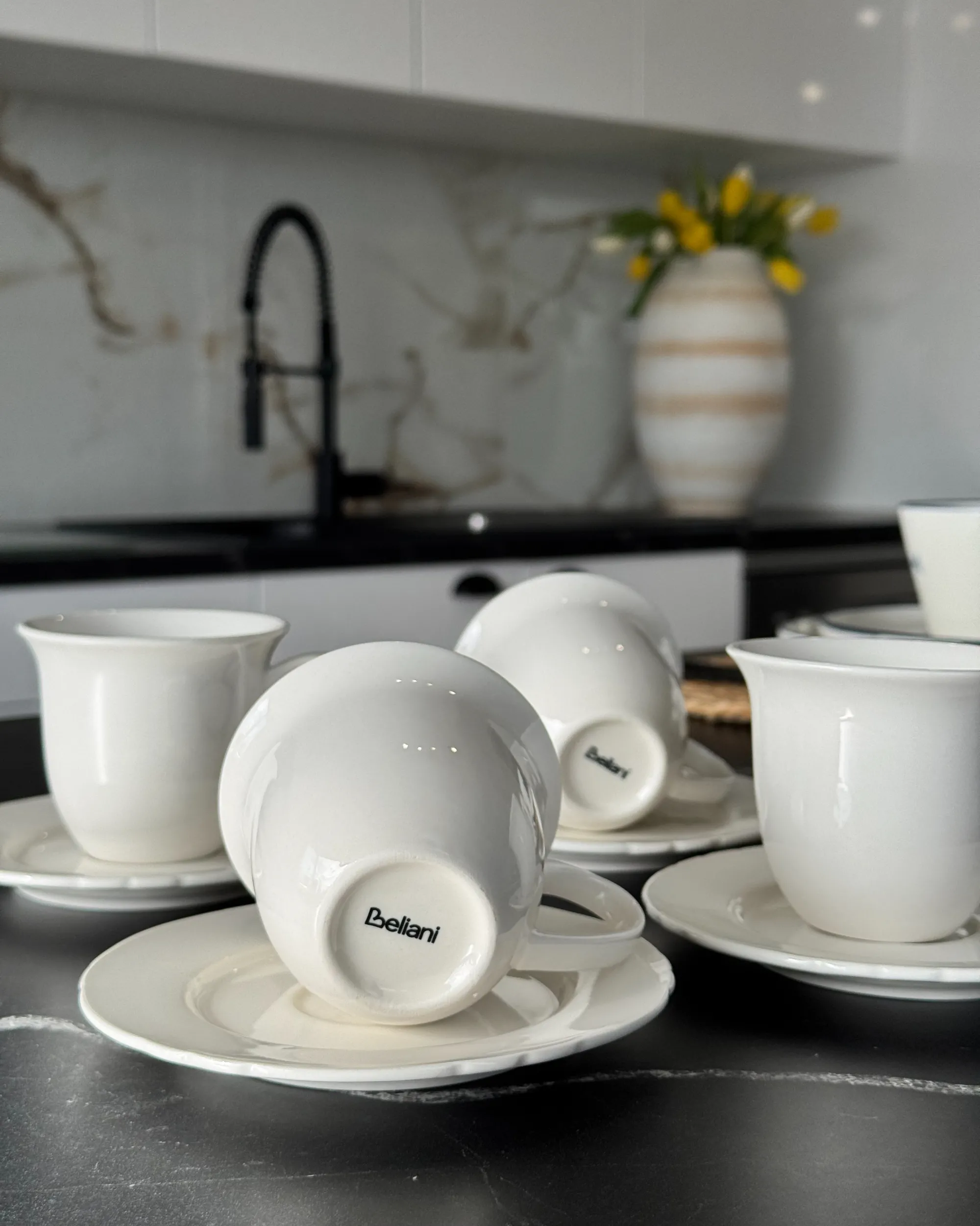 Set van 8 kopjes met schotels ELDERBERRY Porselein Wit
