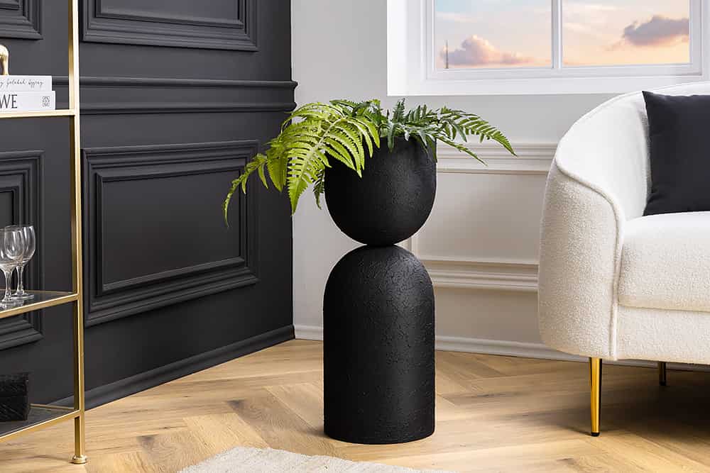 Moderne Vase SANDGLASS XL 70cm schwarz Eisen handmade beidseitig nutzbar