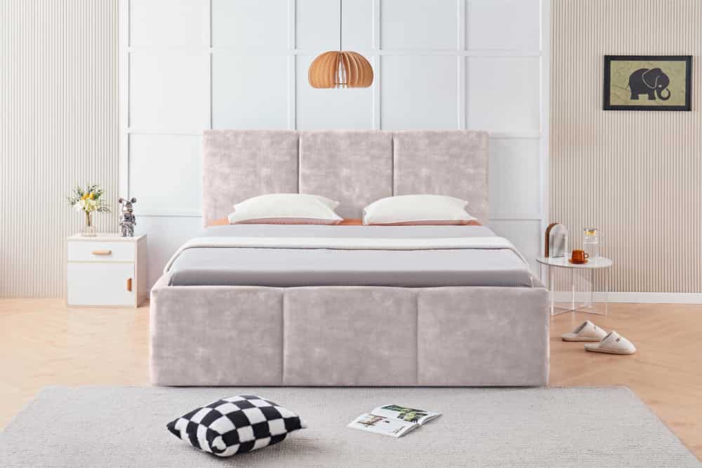 Modernes Boxbett ATELIER 180x200cm champagner beige Samt mit Lattenrost und Stauraum