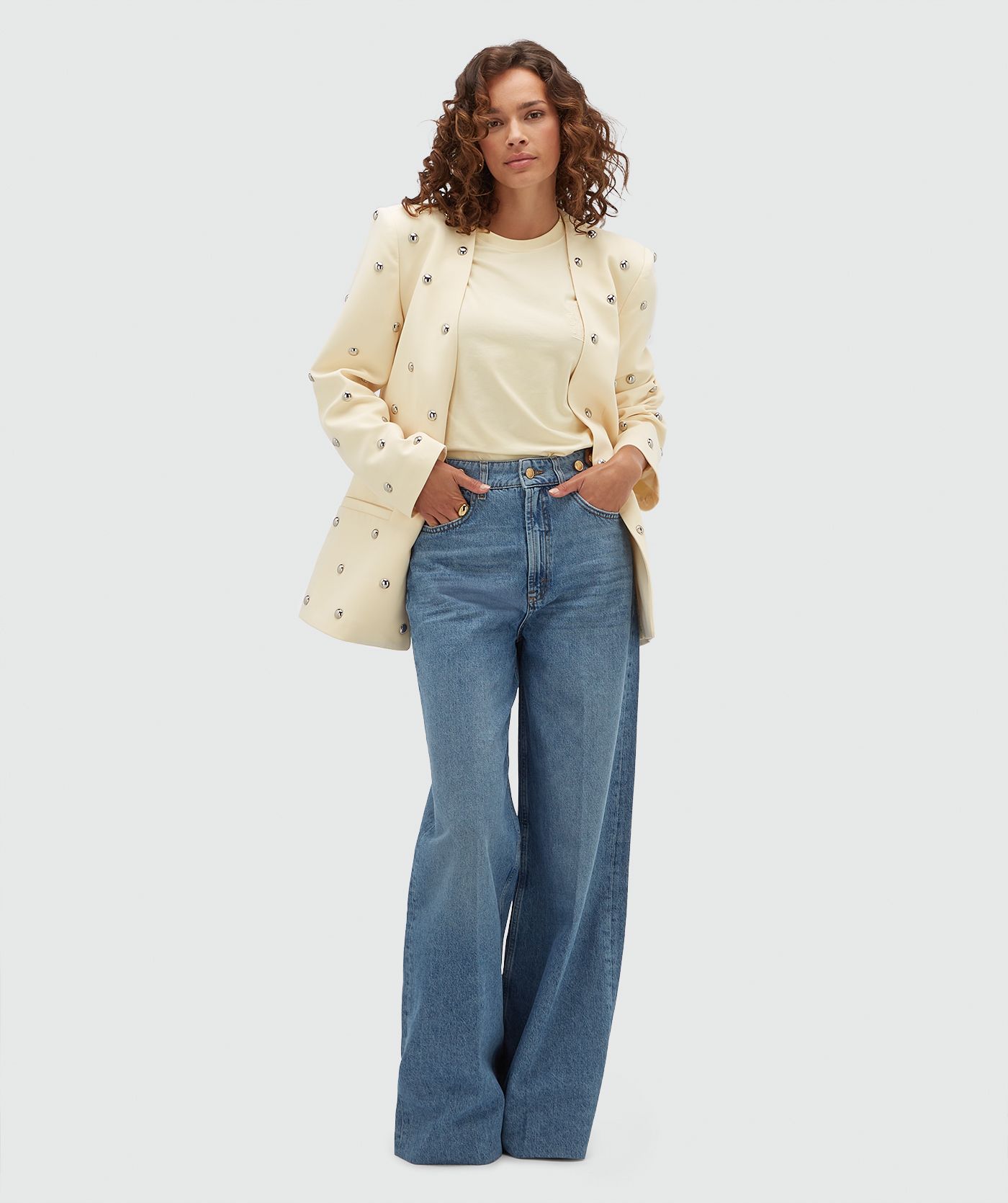 JV-YVEN oversized blazer met studs  - light yellow
