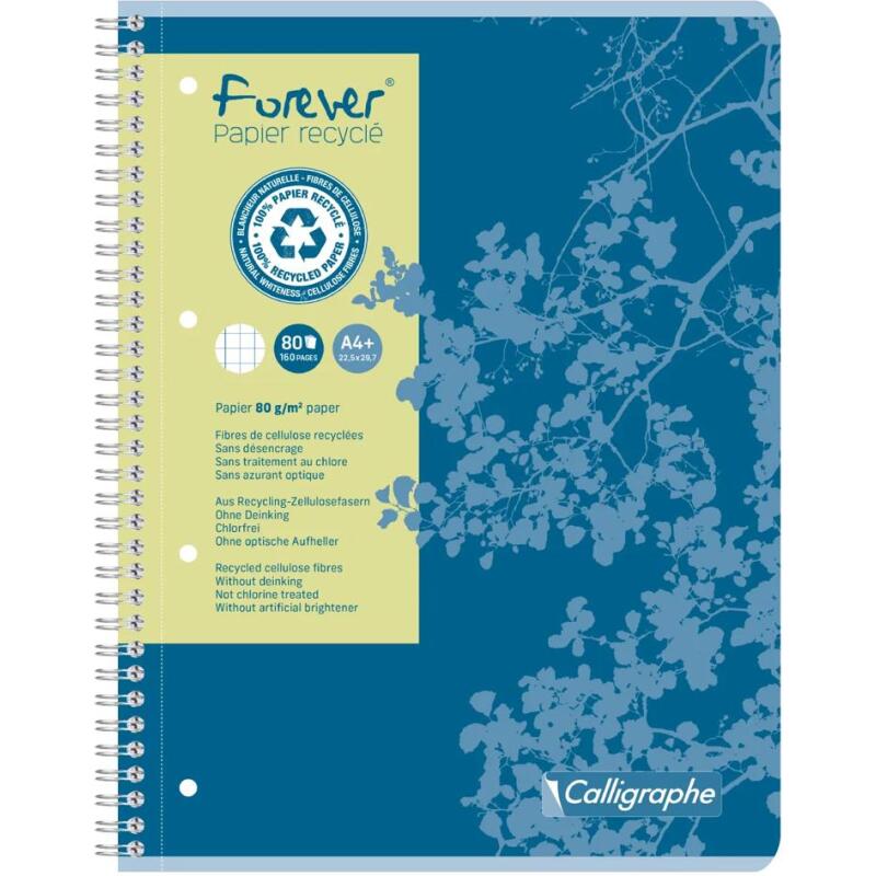 Cahier reliure intégrale FOREVER A4+ 160 pages petits carreaux + marge 80 g - Bleu