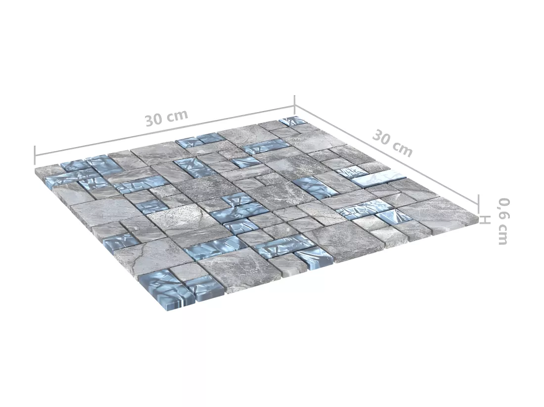 Prolenta Premium - Carreaux mosaïque 22 pcs Gris et bleu 30x30 cm Verre