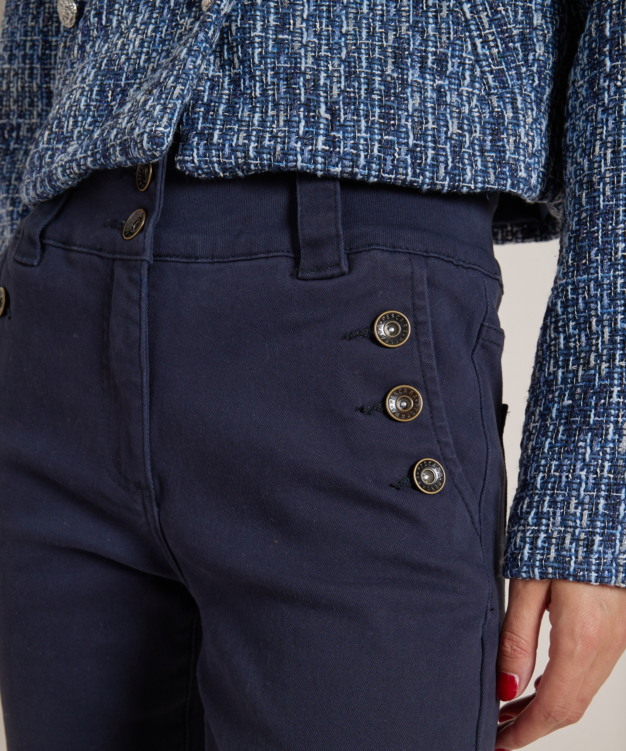 wide fit stretch twill broek knopen