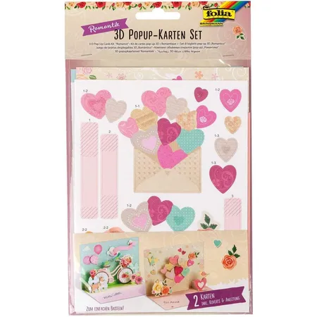 Folia 3D Pop Up Karten Romantik, Bastelset für 2 Glückwunschkarten