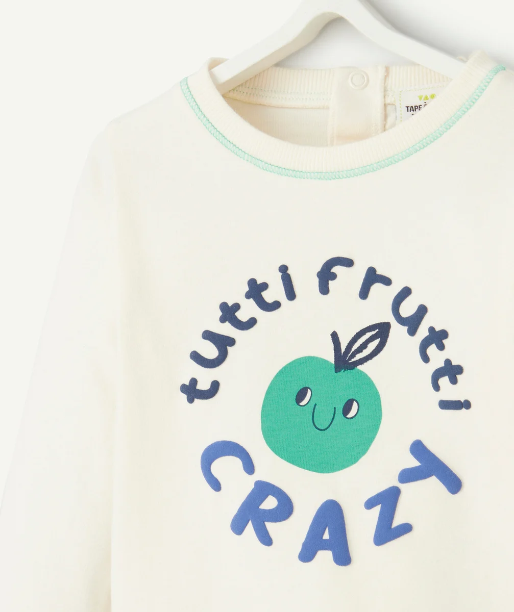 T-SHIRT BÉBÉ GARÇON EN COTON BIO ÉCRU AVEC MESSAGE TUTTI FRUTTI