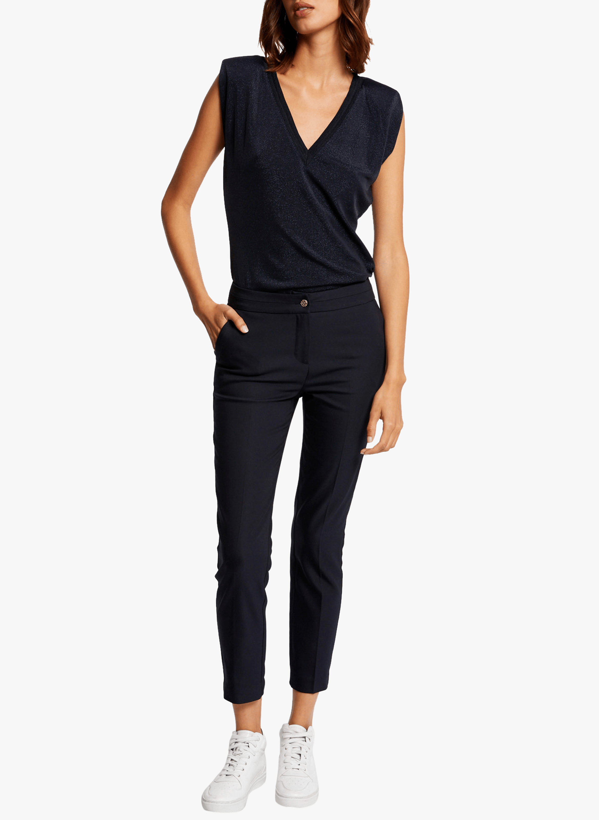 PLIME.F - Pantalon slim 7/8 en coton mélangé| Bleu
