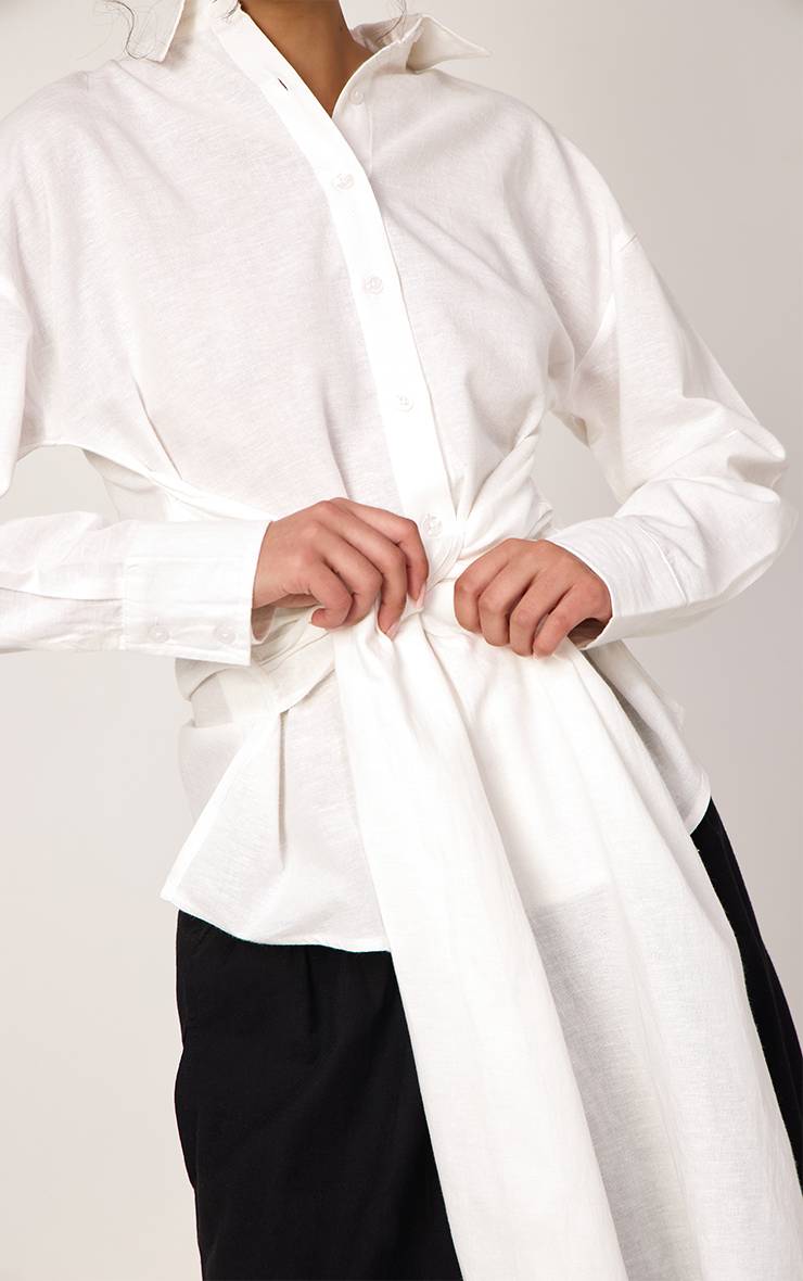Blanc Chemise À Détail Cache-cœur En Mélange Coton Lin