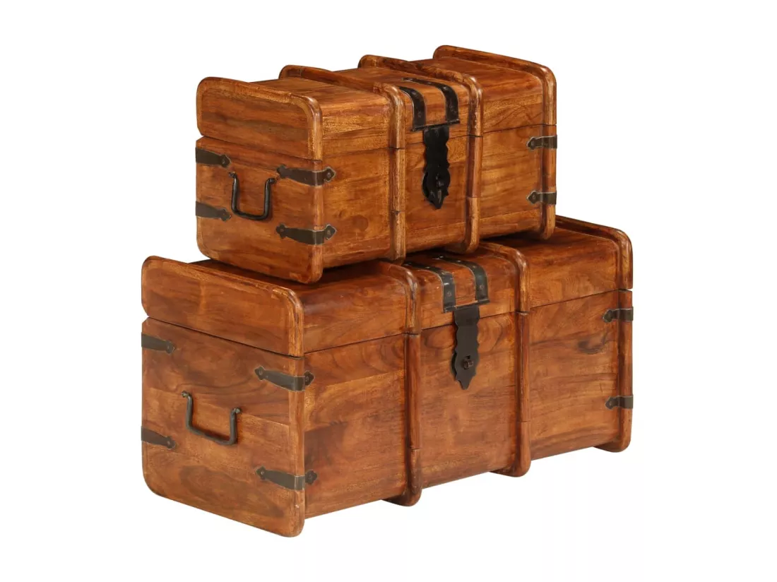 Coffre de rangement 2 pcs Bois d'acacia solide et finition miel