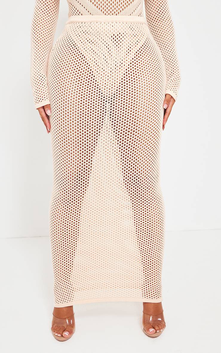 Crème Jupe Maxi Tricot Taille Basse Sculptante