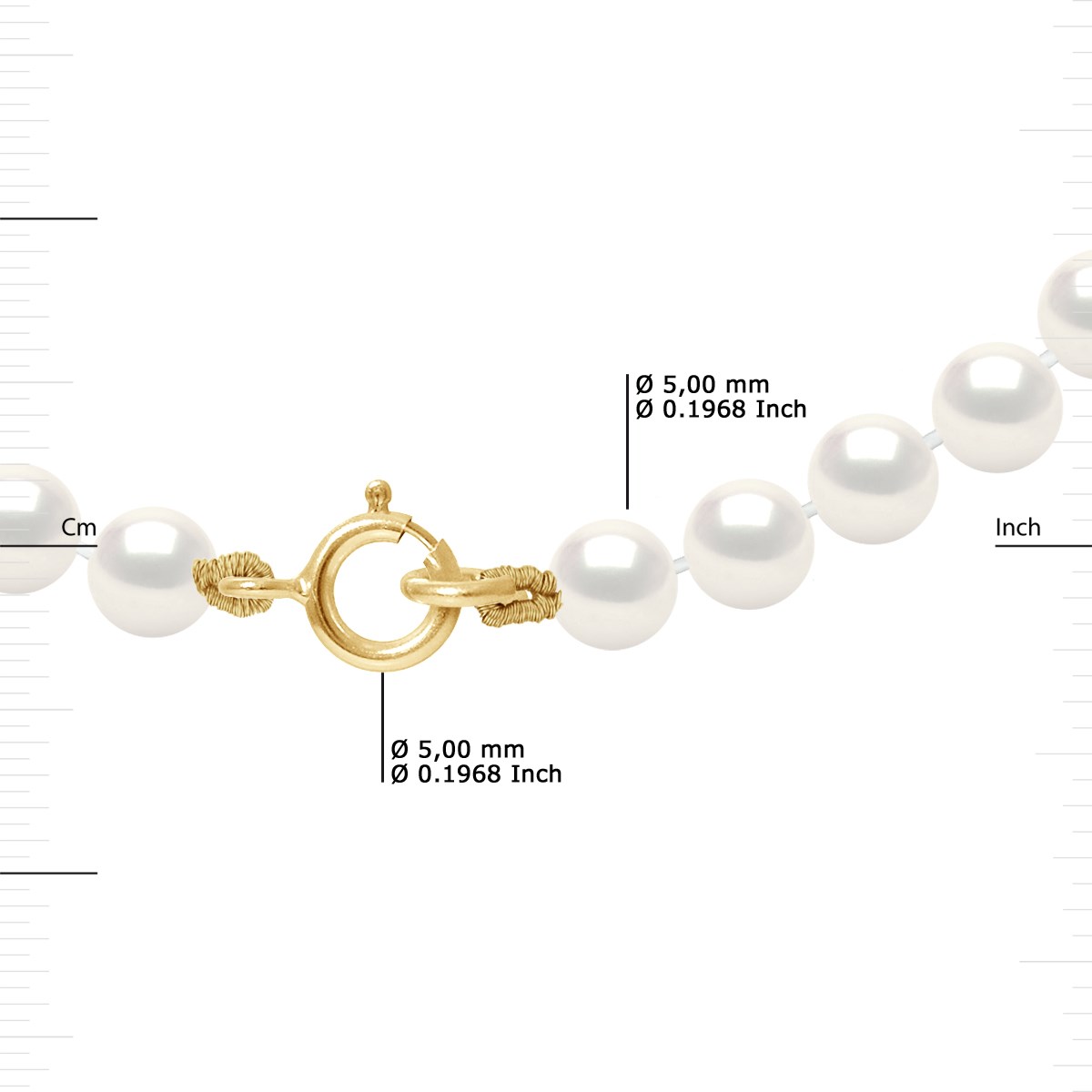 Collier Rang de Perles d'Eau Douce Rondes 4-5 mm Blanches Or Jaune 18 Carats