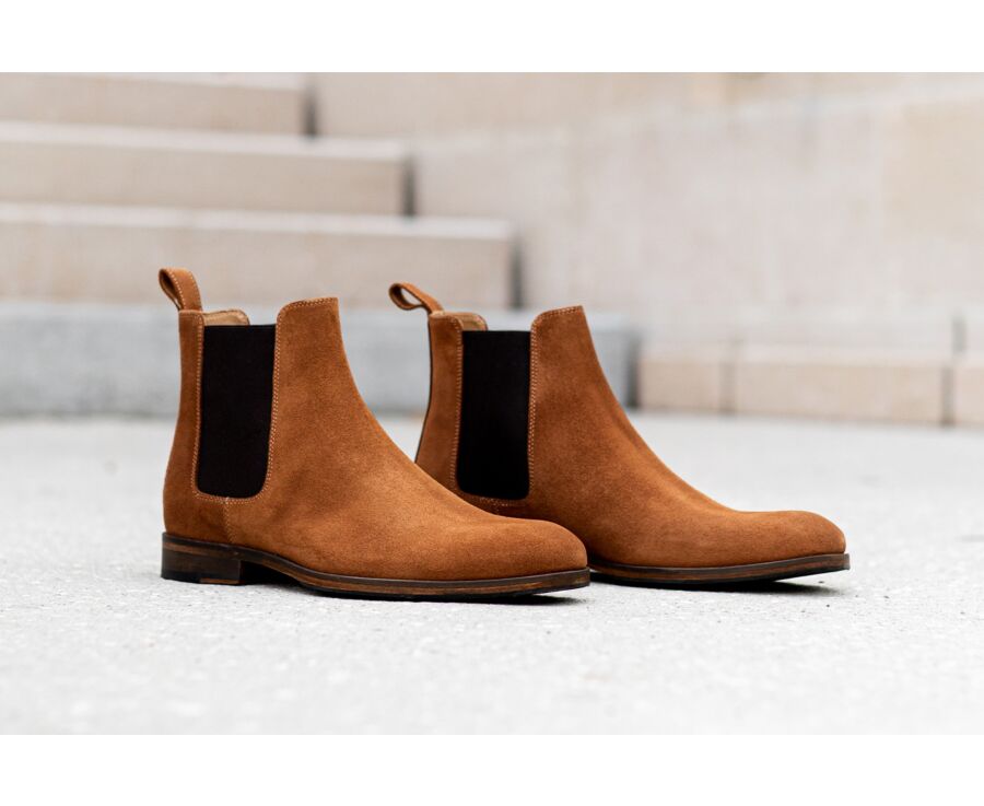 Chelsea boots homme Velours Cognac - DAWSON II PATIN